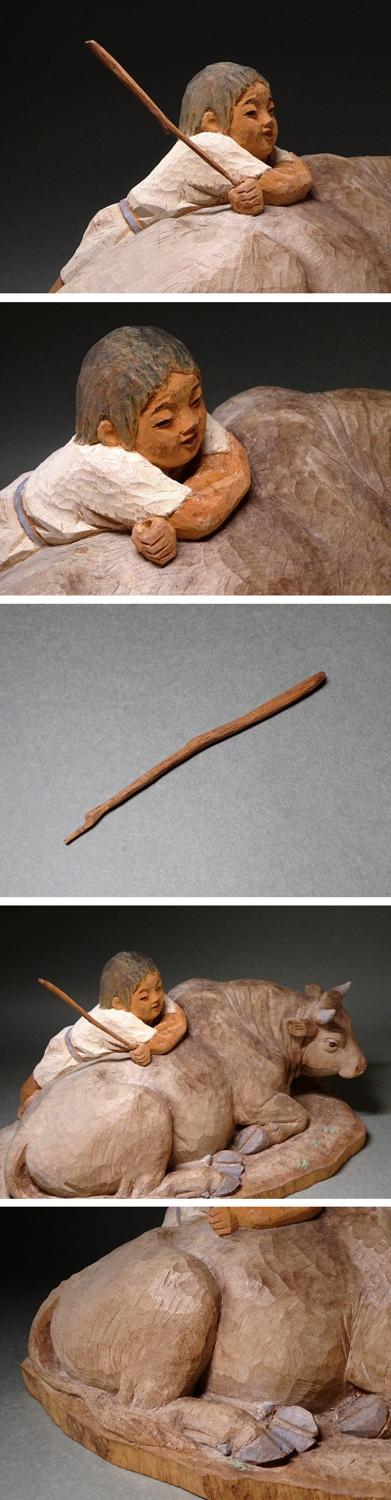 人気定番，100%新品】 慶應◇【熊谷幸太郎】作 木彫彩色『牧童』置物